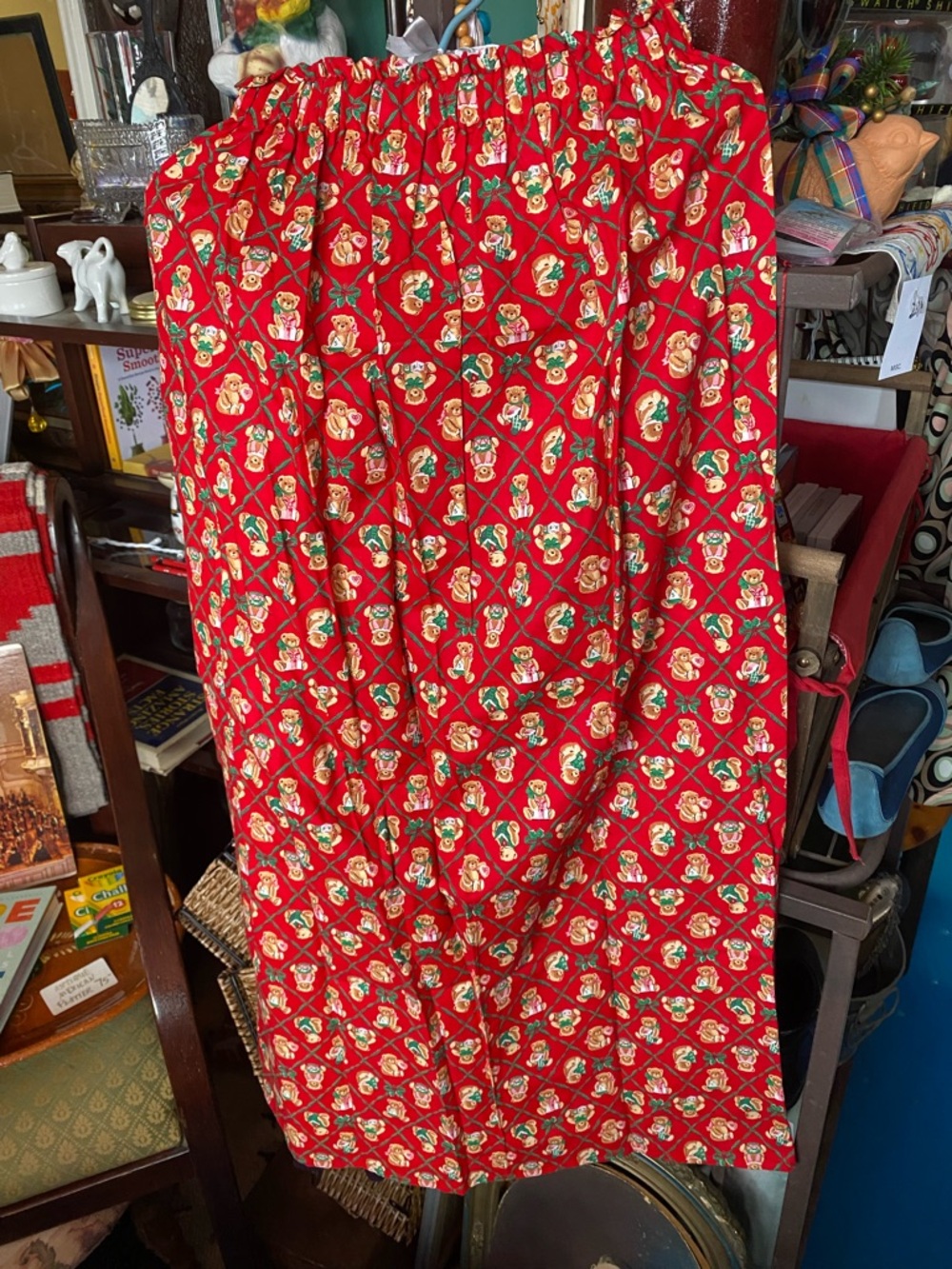 Red Holiday Print Elastic-Waist Midi Skirt